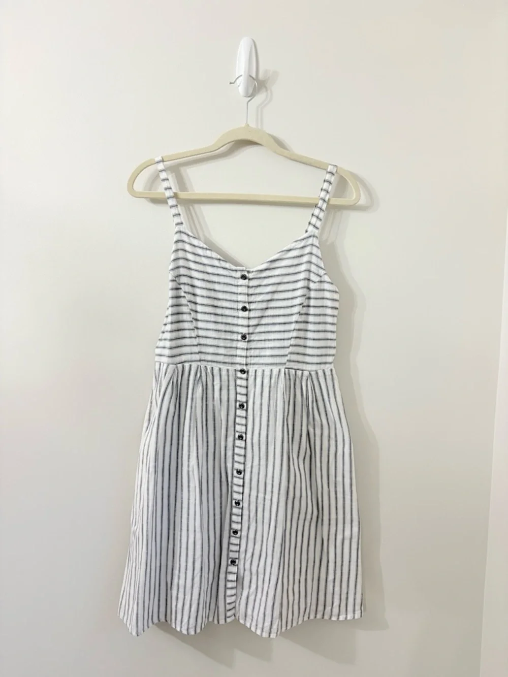 OLD NAVY Striped Cotton Fit & Flare Tank Dress Womens M Coastal Nautical Beachy - Picture 2 of 5